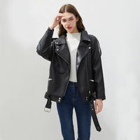 Fitaylor PU Faux skórzana kurtka kobiety luźne skrzydła Casual kurtki motocyklowe znosić bluzki damskie w stylu BF czarna skórzana kurtka płaszcz 4